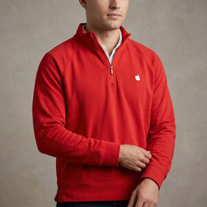Apple Men's Quarter Zip Pullover Sweatshirt Red Corporate Tech Logo Size L